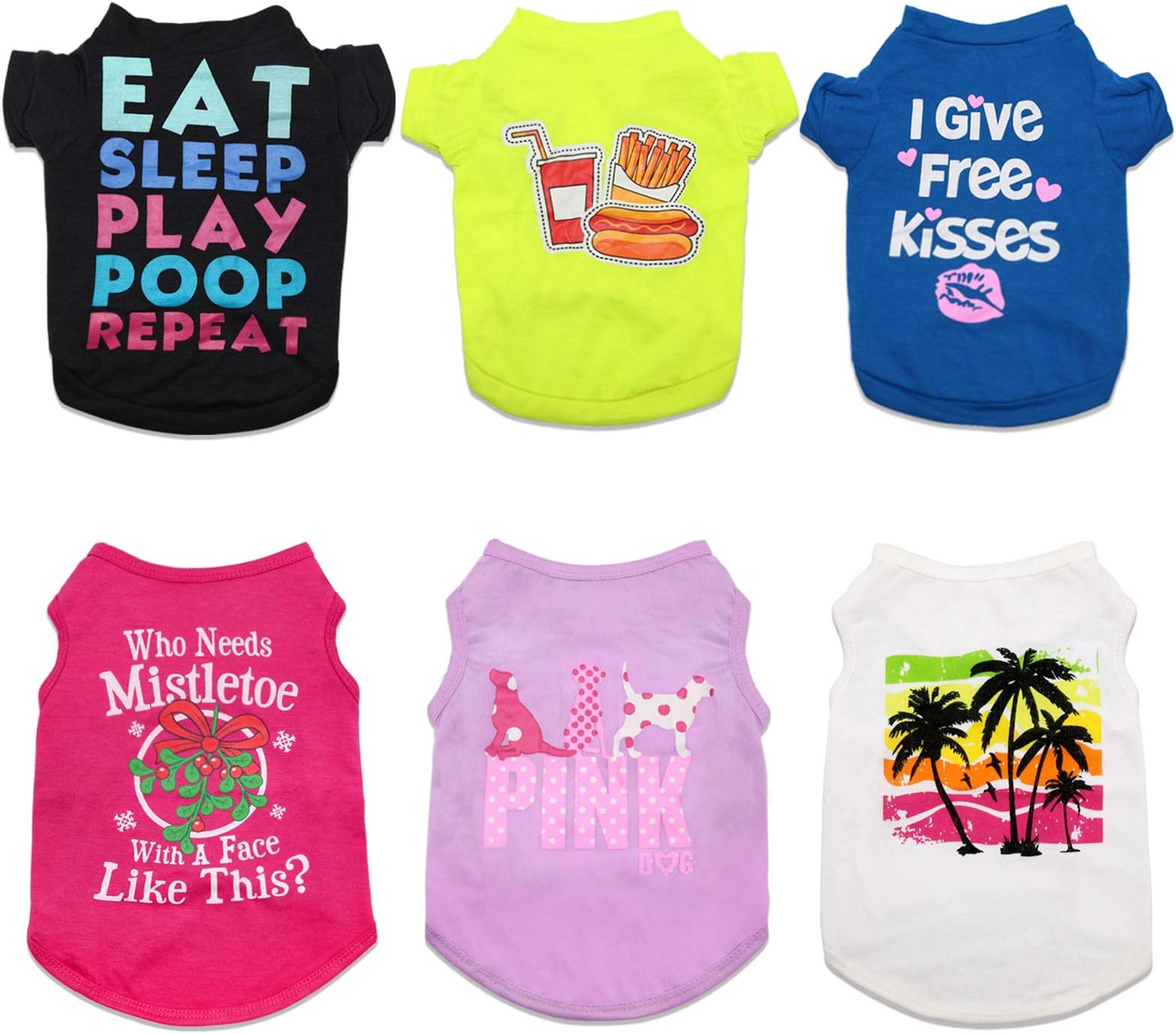 HYLYUN 6 Pieces Printed Girl Puppy Shirt - Soft Breathable Pet T-Shirt Dog Christmas Clothes Sweatshirt for Small Dogs and Cats XS
