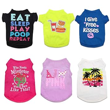HYLYUN Printed Puppy Shirt 6 Packs - Soft Breathable Pet T-Shirt Puppy Dog Clothes Soft Sweatshirt for Small Dogs and Cats XS
