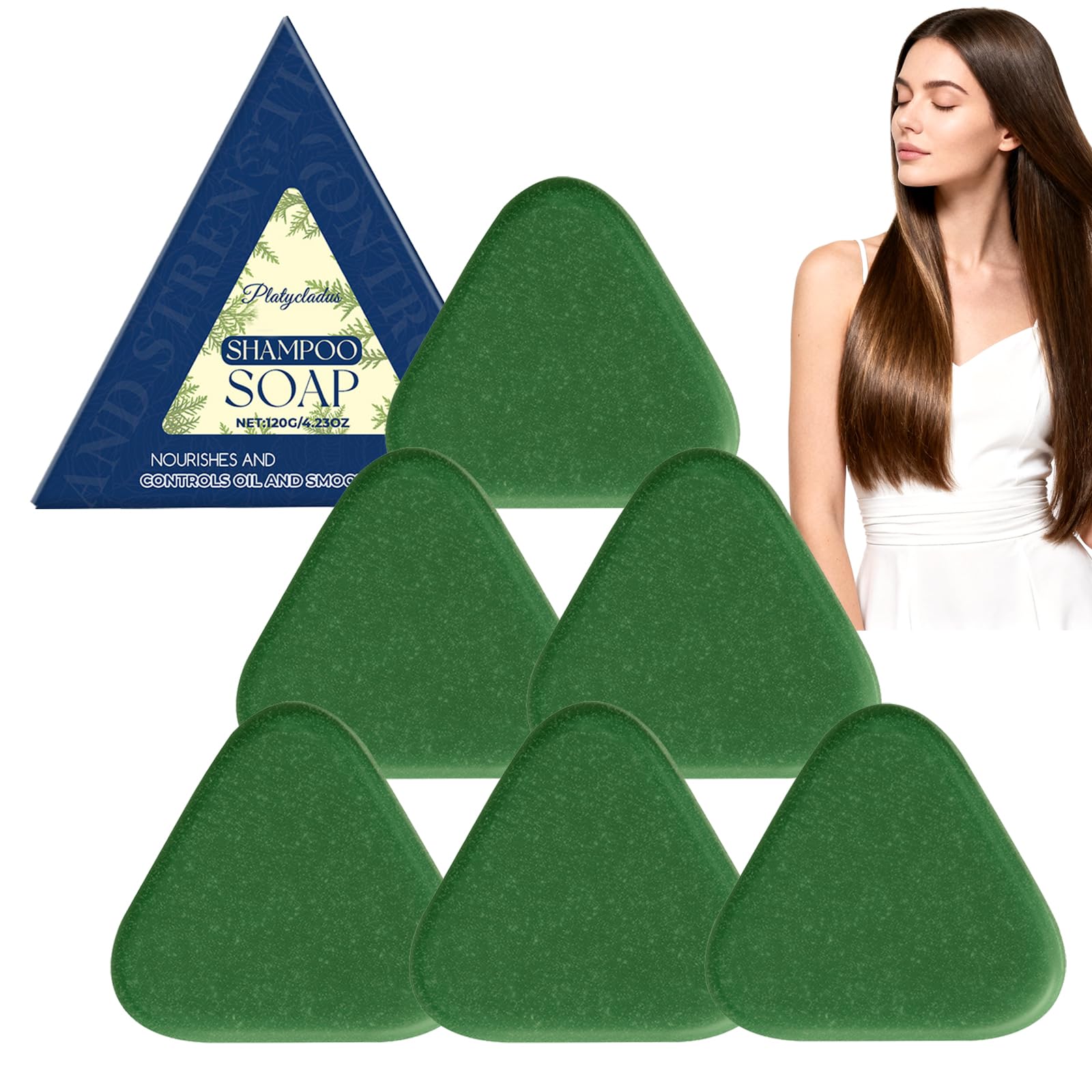 Nature Triangle Shampoo Bar, Sapone Verde Solido Shampoo Usmans Grass Shampoo, Pulisce E Nutre I Capelli Delicatamente, Elimina La Forfora, Rafforza I Capelli E Aiuta A Contro Crescere (6 pezzi)