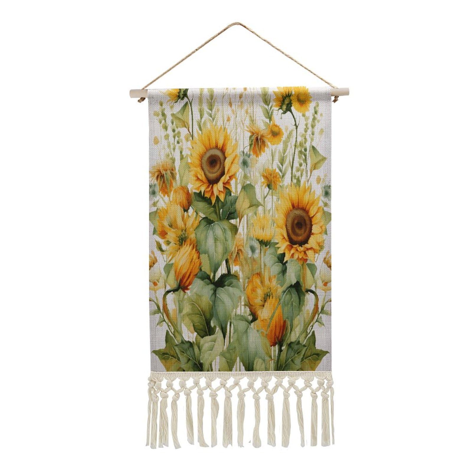 Adfgyerh Style Sunflower And Corn Tapestry With Tassels Cotton And Linen Hanging Posters, Wall Art For Travel Gift, Wall Tapestry For Office Home Decor Bedroom Living Room Decor