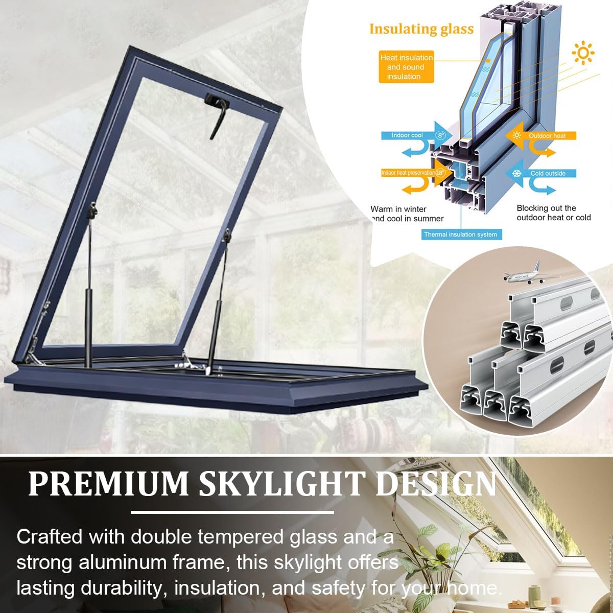 Customizable Skylight Roof Window for Homes - Aluminum Alloy Frame, Tempered Glass, Excellent Ventilation for Attics and Sun Rooms, Energy Efficient Design