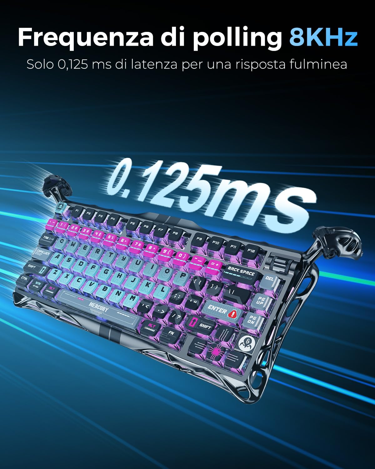 GravaStar V75 Pro Tastiera Gaming HE con cavo, Switch Magnetici Hall Effect, Rapid Trigger 0,005mm, Polling Rate 8KHz,Tastiera Meccanica 75% RGB, Attuazione Regolabile, Alluminio (Cyberpunk)