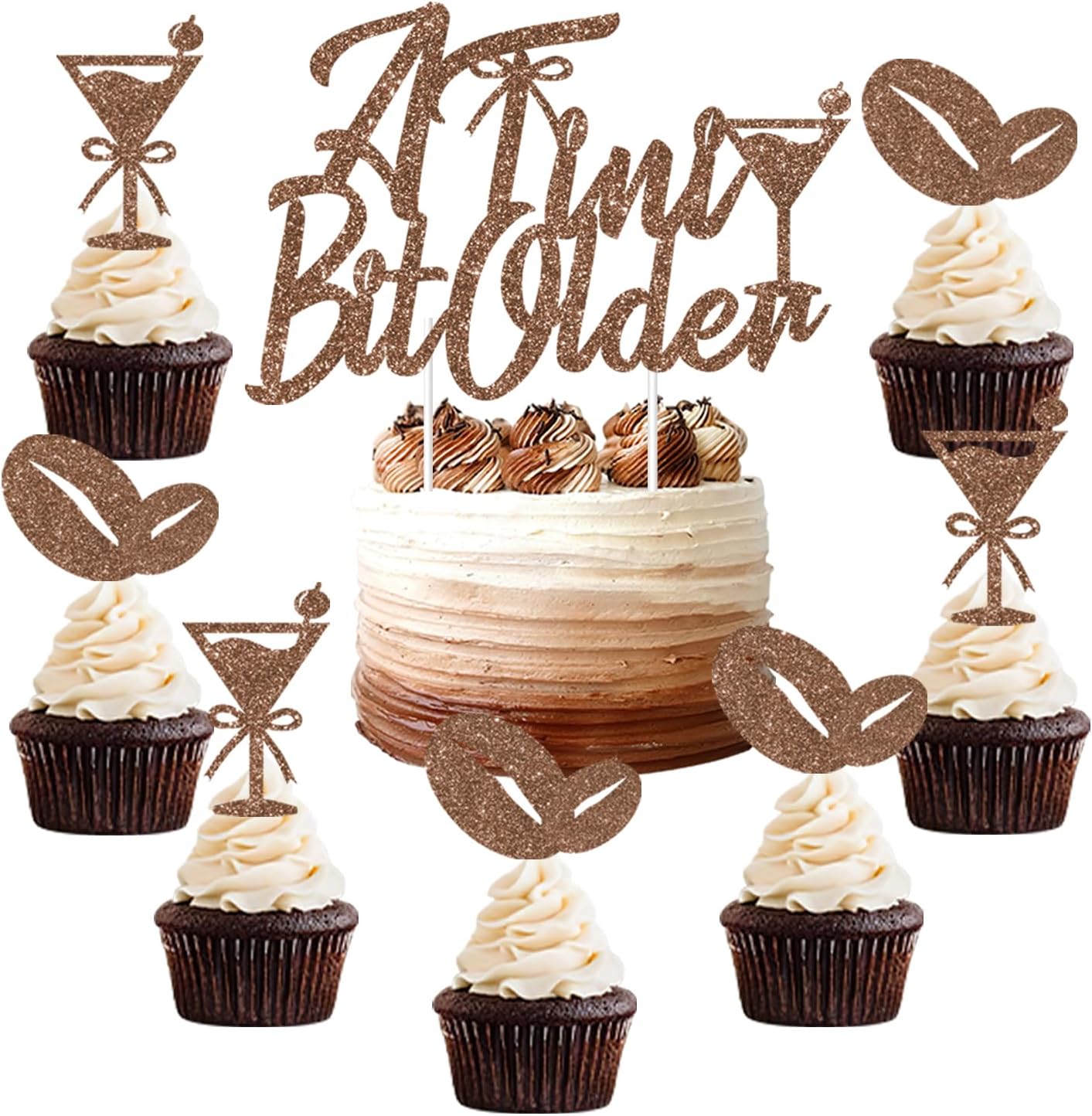 A Tini Bit Older Martini Cake Topper Glitter Espresso Martini Party Decorations Coffee Cocktail Cupcake Toppers Coffee Beans Cake Decor for Tini Bar Birthday Bachelorette Bridal Shower Party