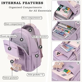 School Bags For Girls,Aesthetic Back to School Backpack Cute Preppy with Pendant Ladies Rucksack Women Lightweight Waterproof Travel Back Pack for Teenage Primary Secondary School Girls Boys