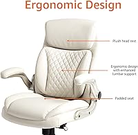 Vista 5 de Yaxa Basics Silla ergonómica de escritorio ejecutiva con soporte lumbar, reposabrazos abatibles, altura ajustable, cuero crema