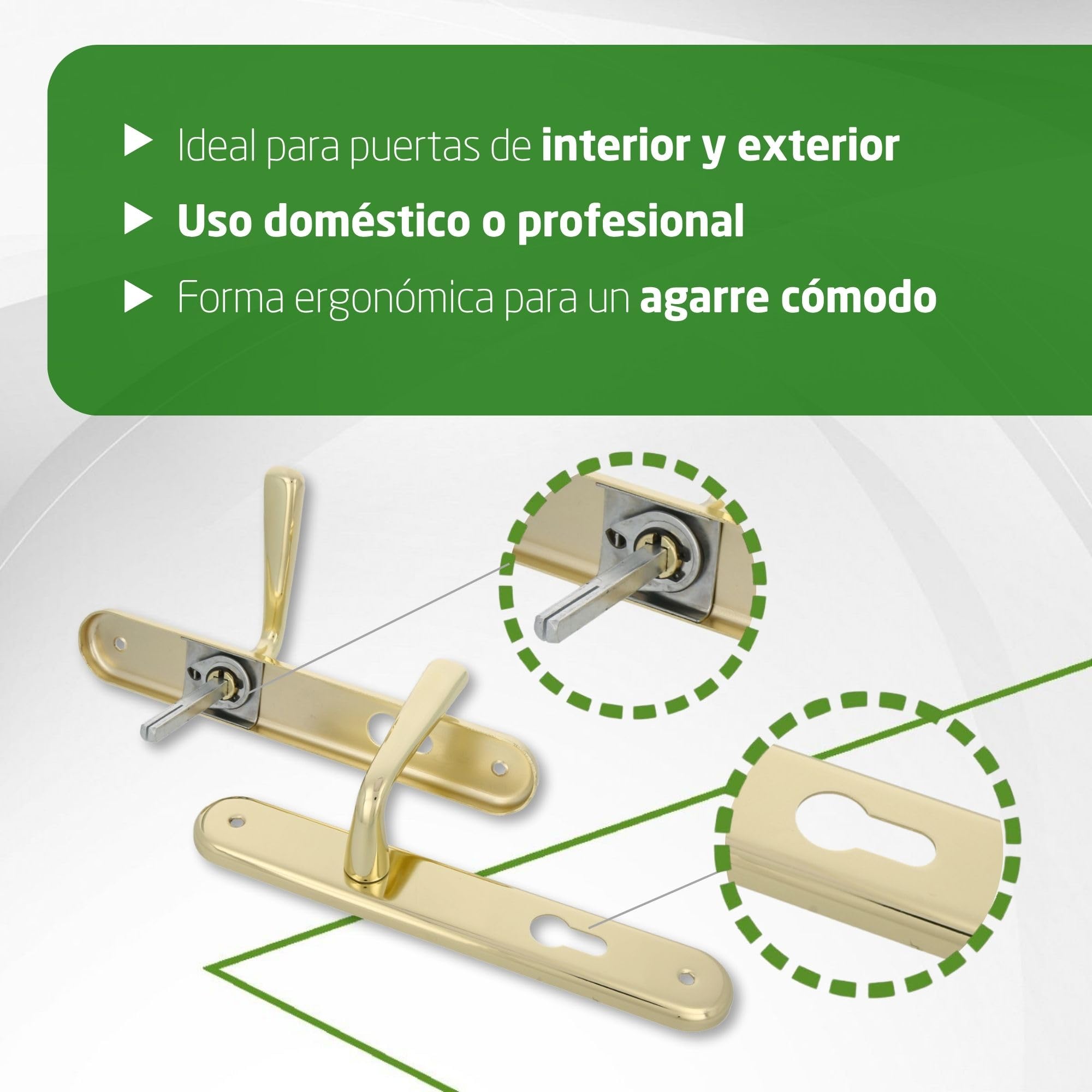 Amig - Juego de Manillas de Placa de Latón, Modelo 252PB85, Medida: 250 X 40 mm, Cuadradillo de 8 mm, Resistente a la Corrosión, Incluye tornillería, Acabado: Latonado Barnizado