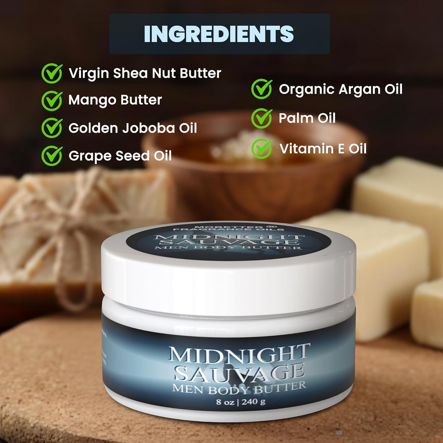 MOBETTER FRAGRANCE OILS Midnight Sauvage Body Butter & Body Oil Set, Moisturizing Body Care, Nourishing Feel, Long-Lasting Scent