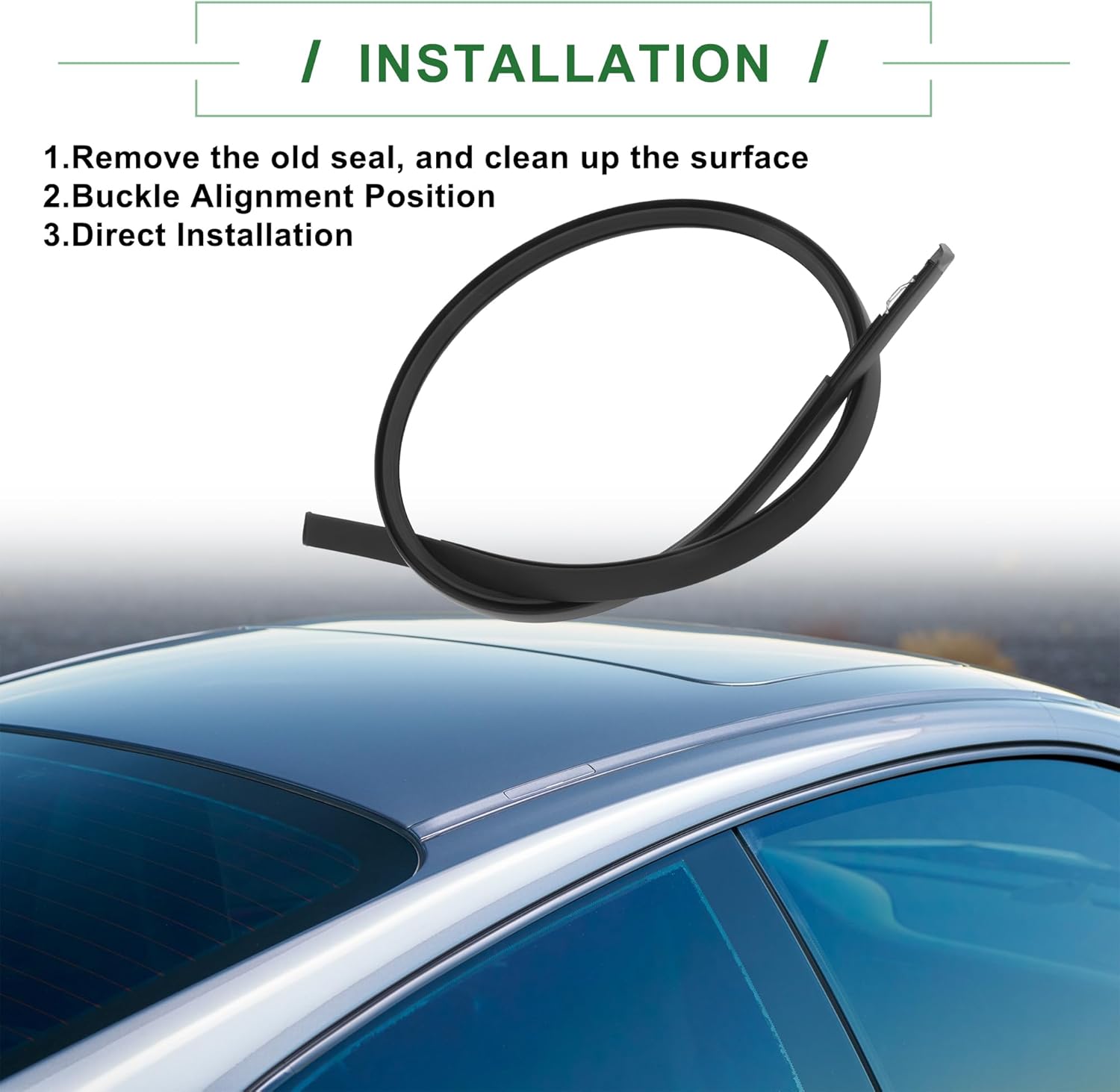 Motoforti Roof Sealing Strip, Weatherstrip Roof Trim Sunroof Seal, for Honda Civic Hatchback 2017-2021, Rubber, Left Side, No.74316TGGA01, Black, 1 Pc