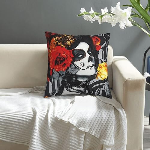 Miniatura 6 de Funda de almohada decorativa de calavera de azúcar, funda de cojín cuadrada para sofá, cama, silla de automóvil, sala de estar, 18 x 18 pulgadas