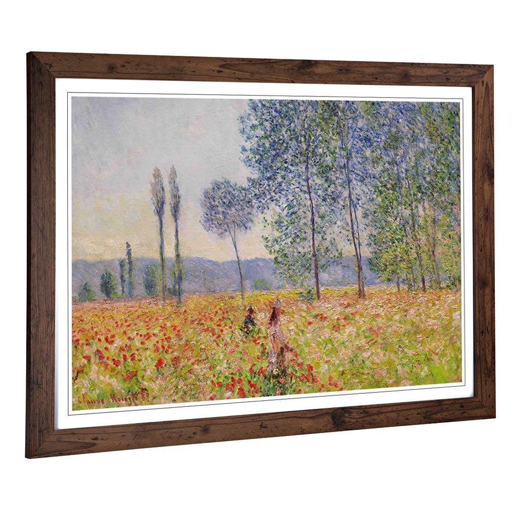 Big Box Art Framed Print of Claude Monet Walking in The Fields Design | Wall Art Picture | Home Decor for Kitchen, Living Room, Bedroom, Hallway, Walnut, A2 / 24.5x18 Inch / 62x45cm