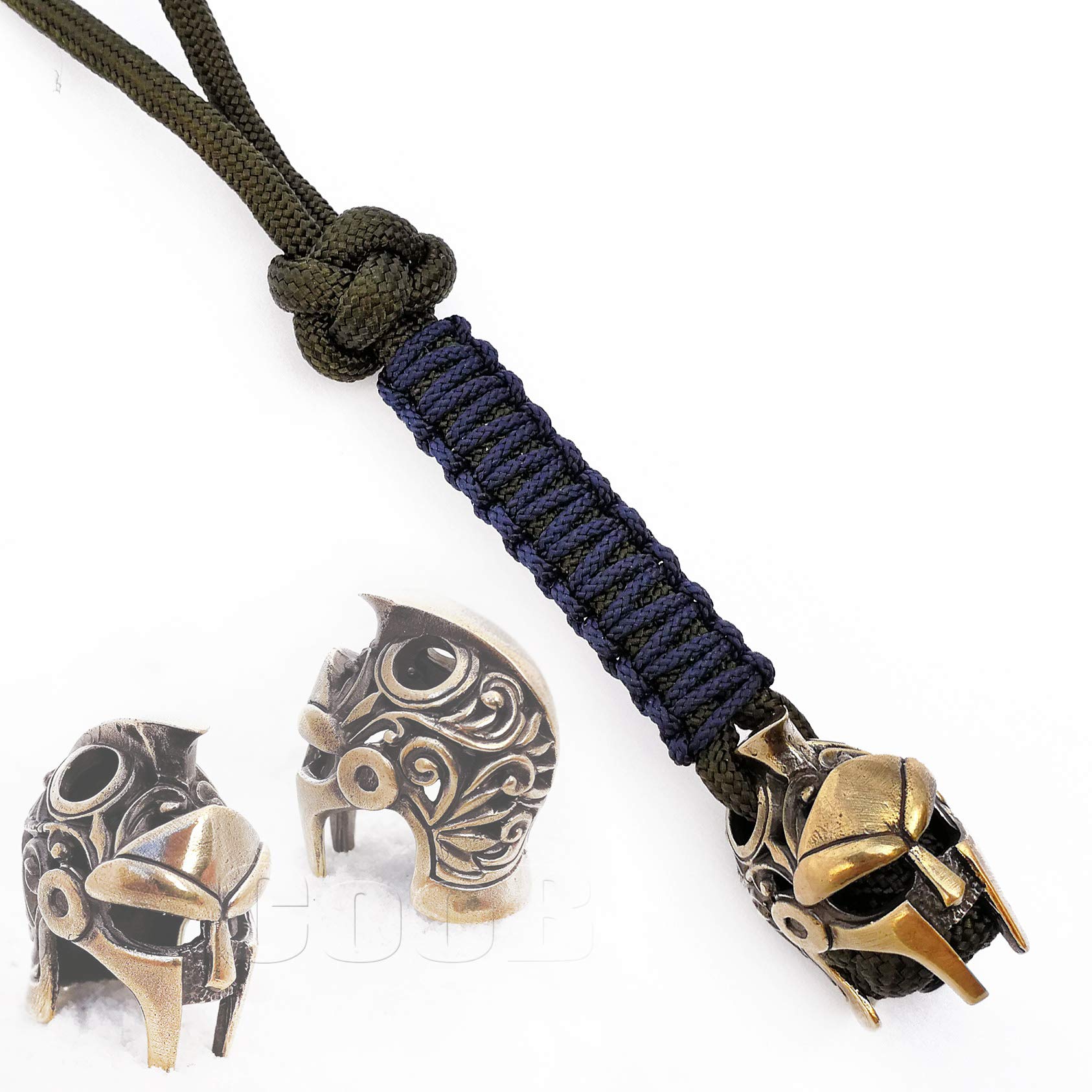 CooB EDC Paracord Knife Lanyard with Hand-Casted Solid Metal Paracord Bead Pendant Gladiator Helmet. Keychain Knives Lanyards (Bronze)