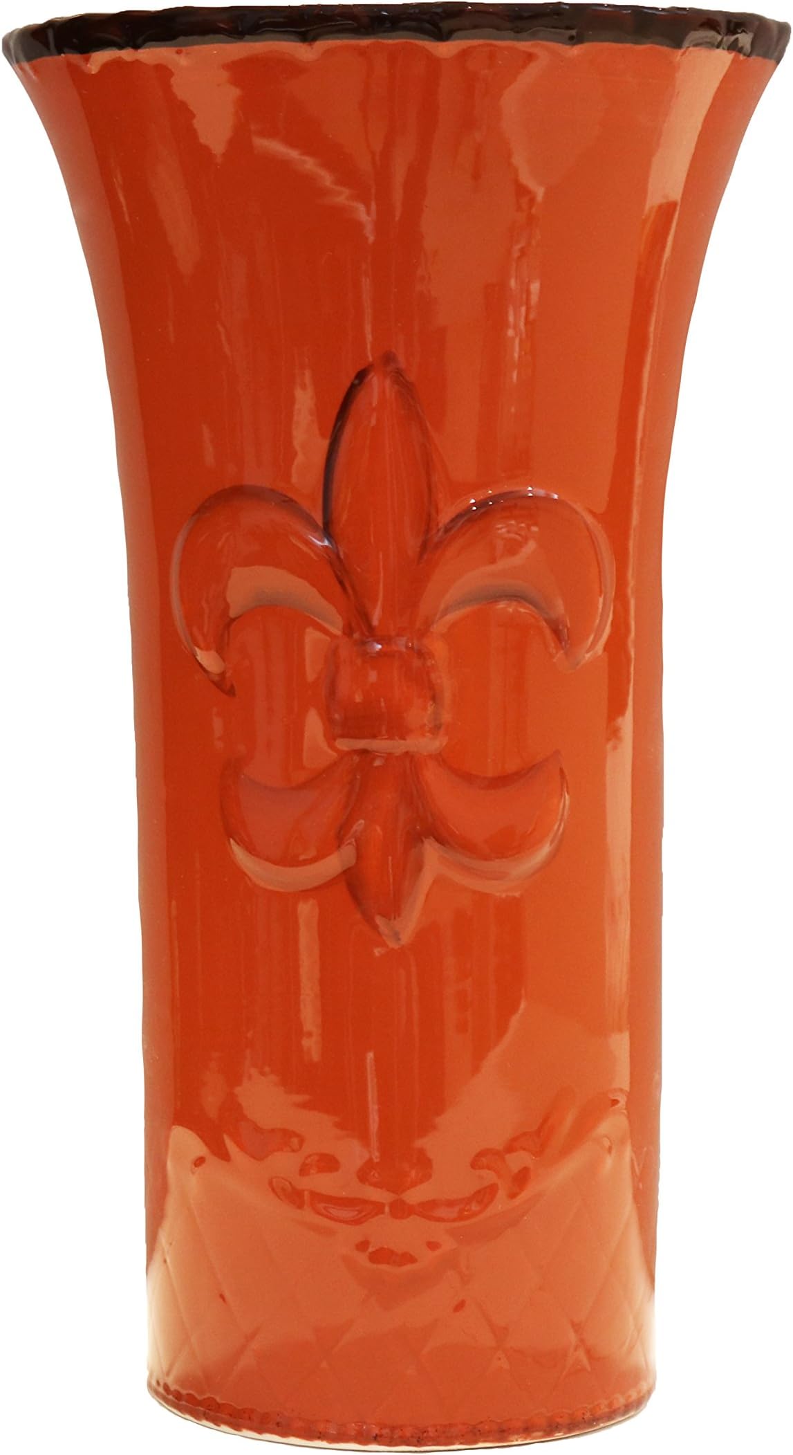 ACK Tuscany Colorful Hand Painted Fleur De Lis Burn Orange Vase, 82072