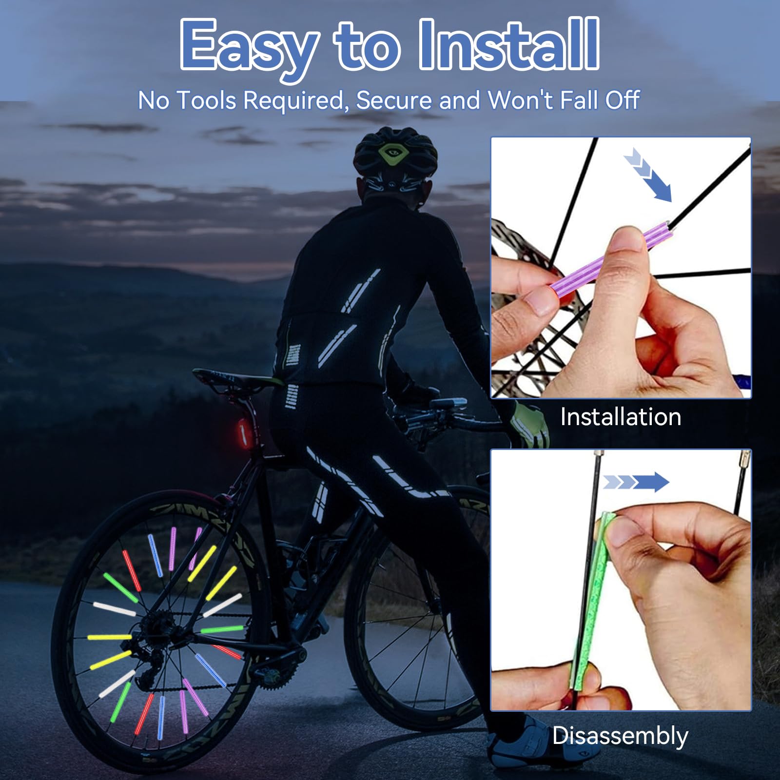 72 Stück Speichenreflektoren Fahrrad, 6 Farben, 360° Sichtbarkeit 75 mm wasserdichte Reflektoren Fahrrad, Einfach zu Montieren, Geeignet für Nachtfahrten und Alle Arten von Fahrrädern