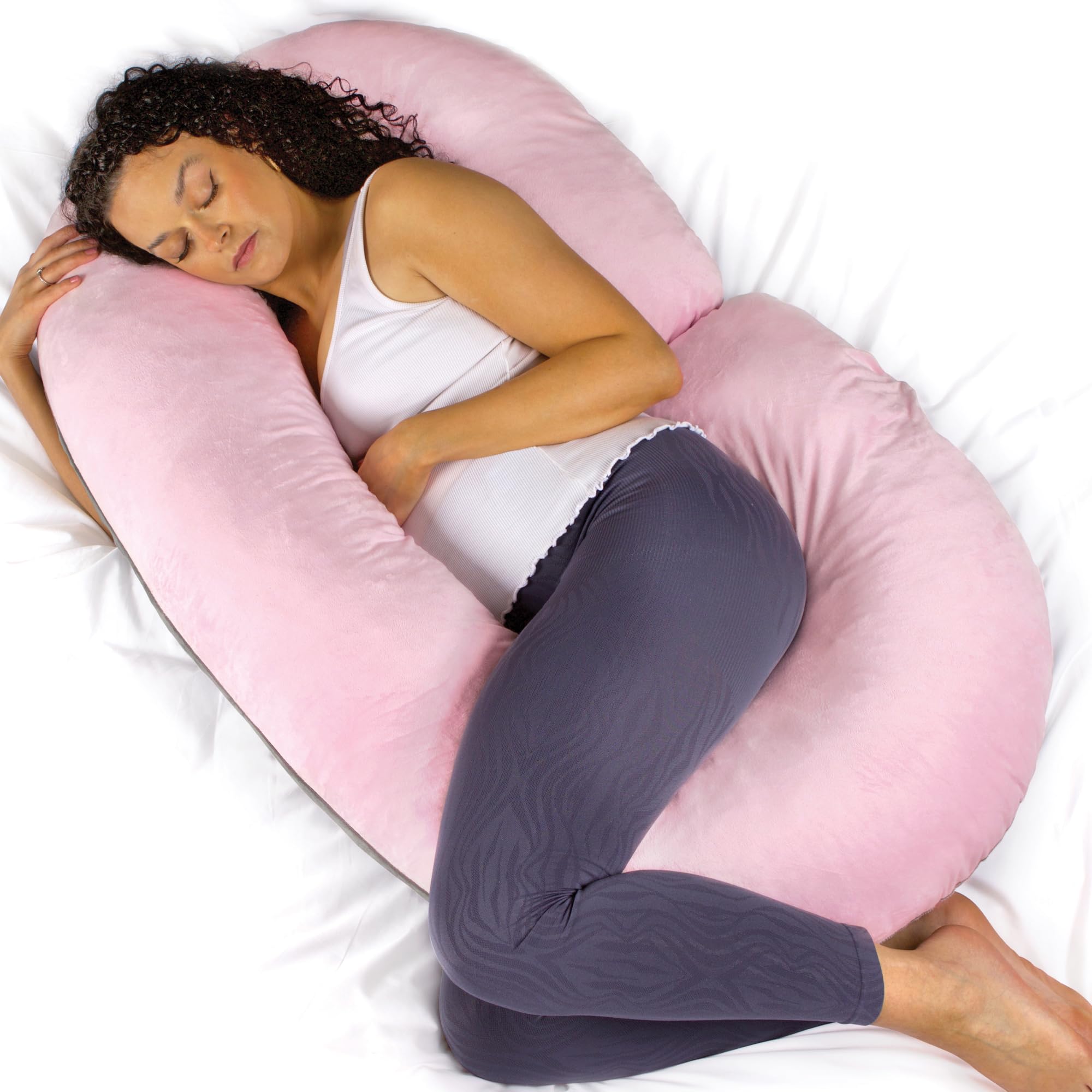 Aamira C Shaped Pregnancy Pillow Pink & Dark Grey140X65X20Cm Shredded Memory Foam Full Body Maternity Cushion For Sleeping from B&Q