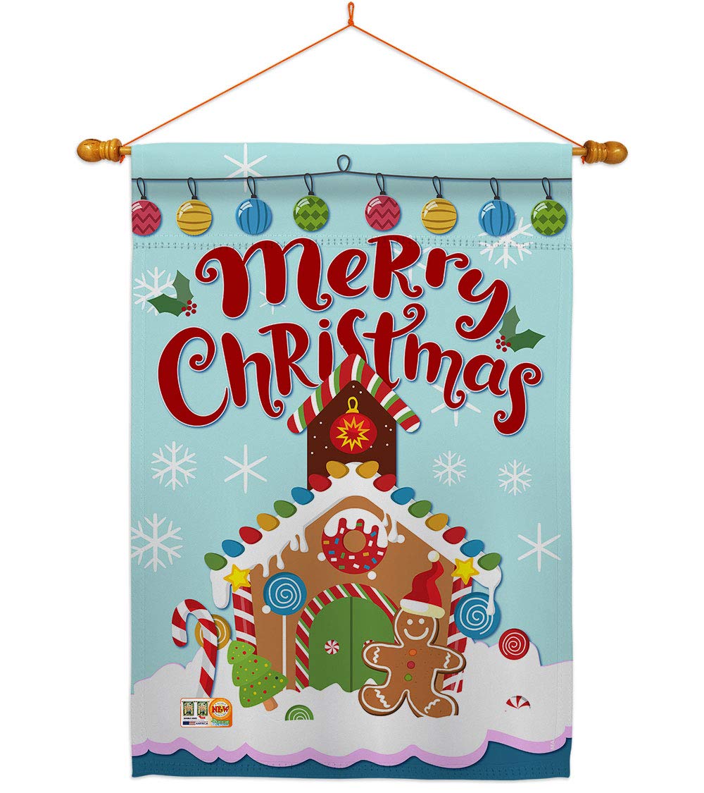Breeze Decor H114151 Drapeau De Jardin Vertical Décoratif En Forme De Maison En Pain D'épice Pour Noël 71,1 X 101,6 Cm Multicolore