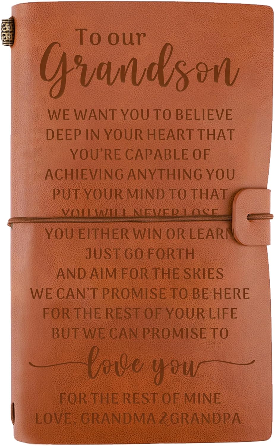 Gift for Grandson Engraved Leather Journal from Grandma Grandpa, Writing Notebook, Grandson Graduation Birthday Christmas Gift from Grandparents