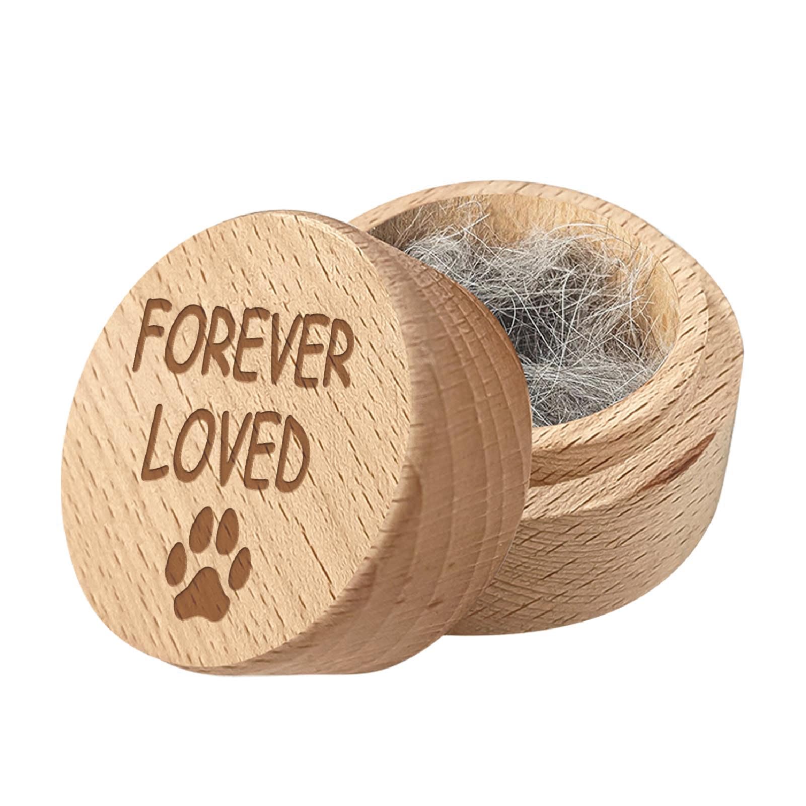 CREATCABIN Forever Loved Wood Mini Animal Urn Small Pet Urns for Ashes Pet Hair Keepsake Box Case Paw Print Round BurlyWood Decorative Urns Funeral Cremation Memorial Box Gift for Dogs Cats 2x1.6Inch — image 1
