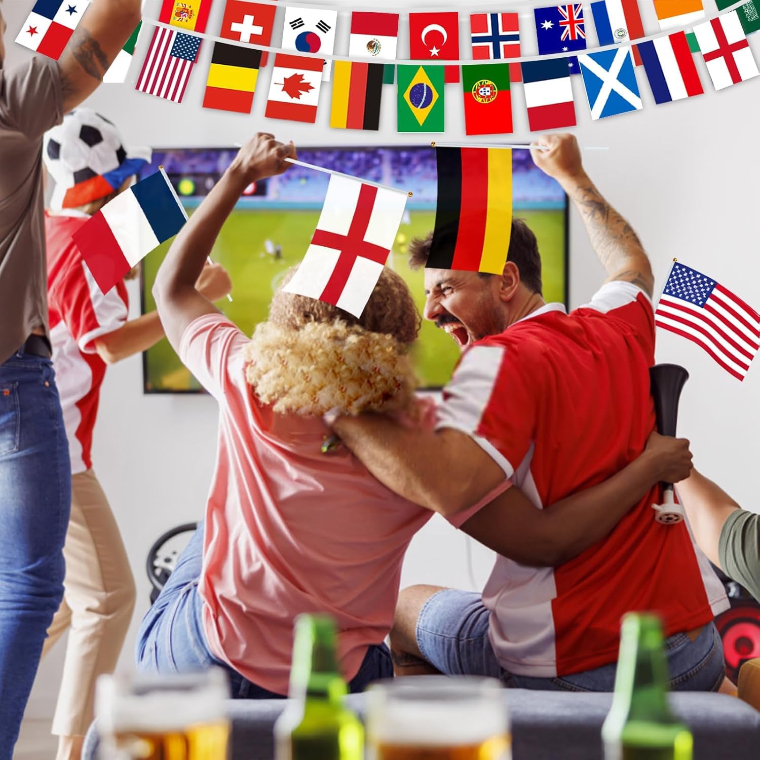 AhfuLife 2 Pcs World Cup Schedule Poster 2026 & 48 Countries String Flag Banner Set for Party Decorations, 23.3" x 16.5" World Cup Match 2026 Calendar and Fabric String Flags for Fans Home Bar Decor — view 6