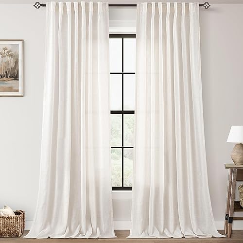 Natural Linen Curtain 100 inch Length 2 Panels Set Back
