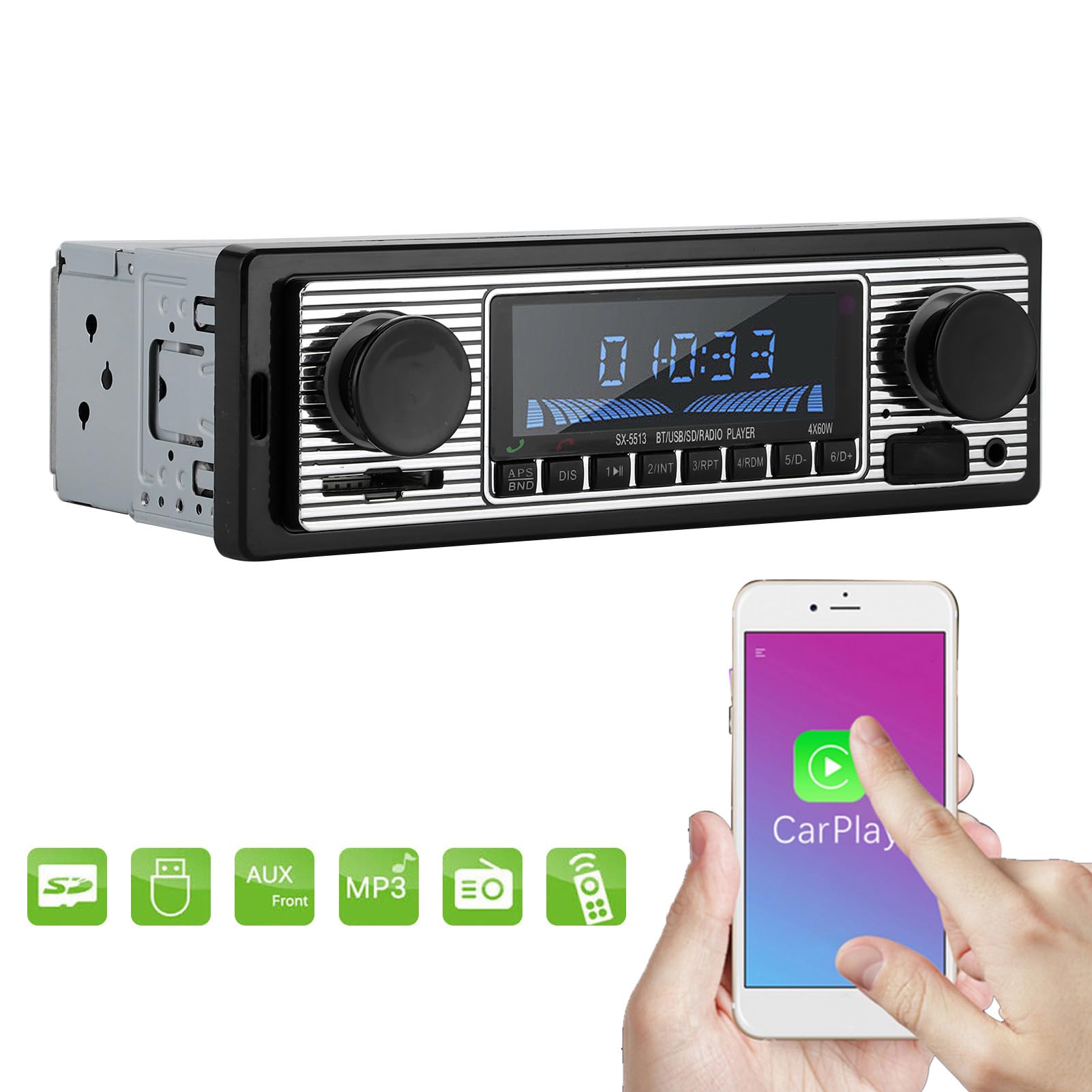 AutoRadio klasyczne automatyczne stereo odtwarzacz muzyczny MP3 z USB SD AUx FM InDash jednostka główna do motocykli (12V)