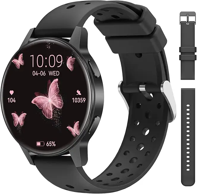 Smartwatch Damen, 1.27" Touchscreen Fitnessuhr mit Telefonfunktion, 24/7 Herzfrequenz & Schlafanalyse, Menstruationszyklus, 120 Sportmodi & Schrittzähler für iOS/Android (Schwarz)