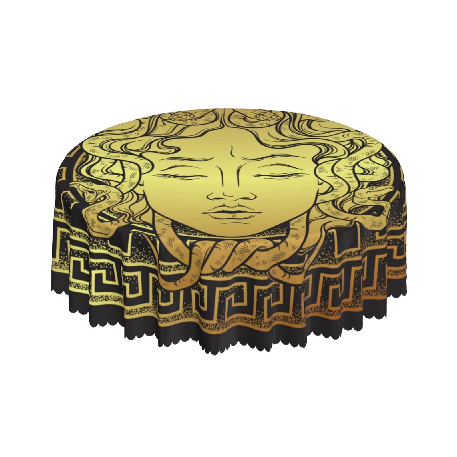 Lsjuee Medusa Gorgon Head Golden Round Tablecloth 60 Inch Printed Washable Tablecloth for Dining Party Holiday Fall Home Decorative