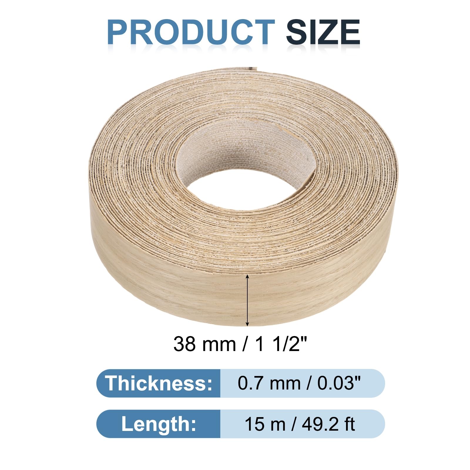 PATIKIL Cinta de canto de roble blanco, 1 1/2 pulgadas x 49,2 pies Cinta de chapa de madera prepegada con adhesivo termofusible para restauración de muebles