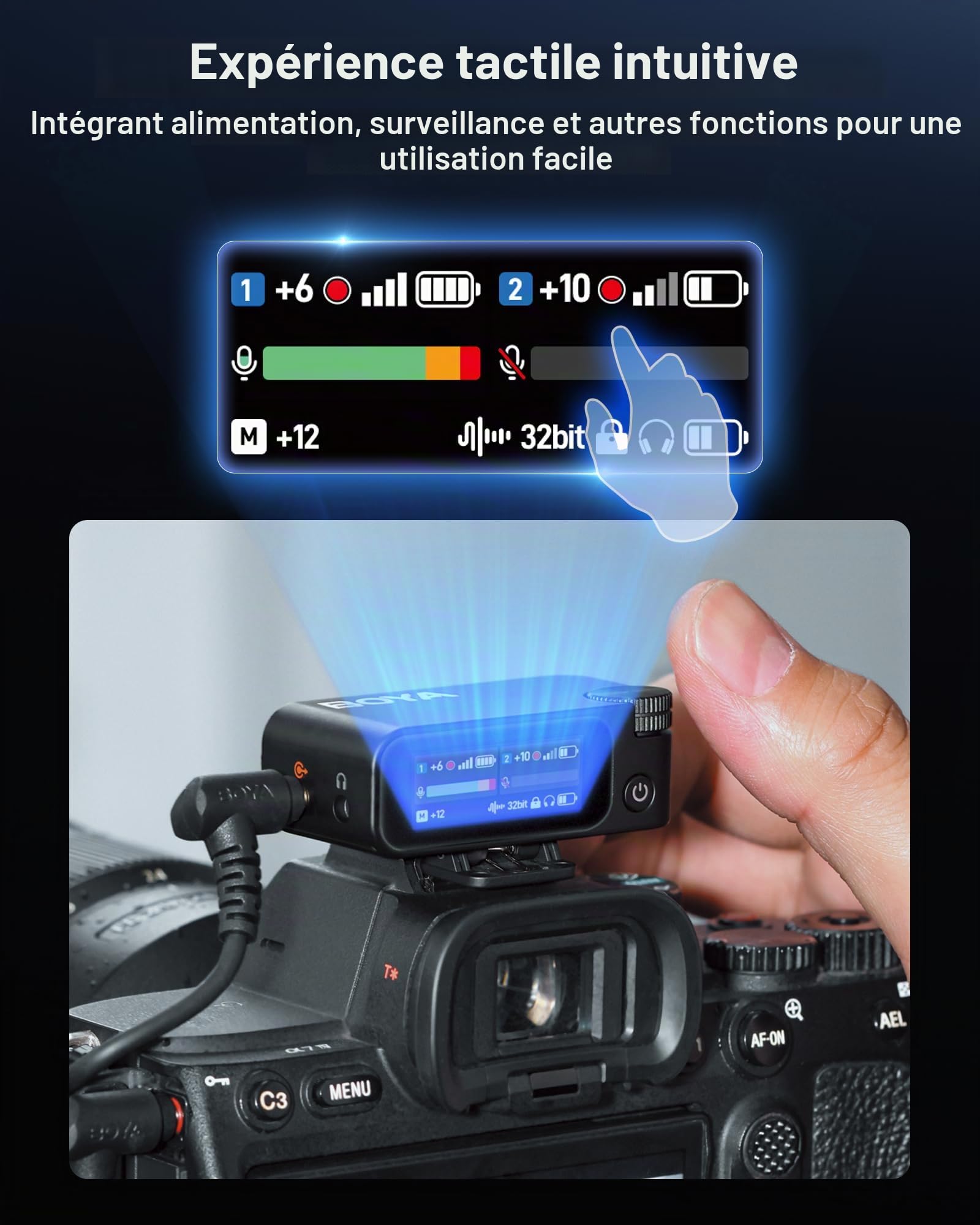 BOYA BOYAMIC 2 Micro Cravate sans Fil pour iPhone 15/16, Android, Mini Micro, Appareil Photo,Réduction de Bruit IA, 48 KHz/32 Bit, Mémoire 8G, Microphone pour Smartphone Contrôle Via Appli, 300m, 54h