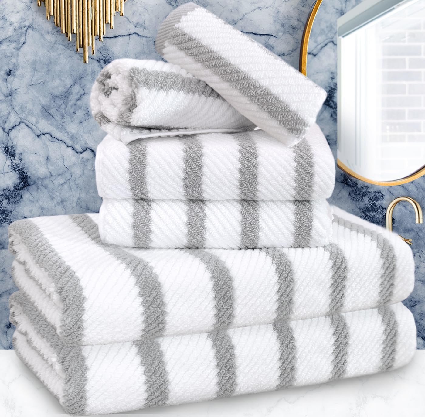 Gray White Striped Bath Towels - 3 Piece Set -11 Gray White Striped Bath Towels - 3 Piece Set -11