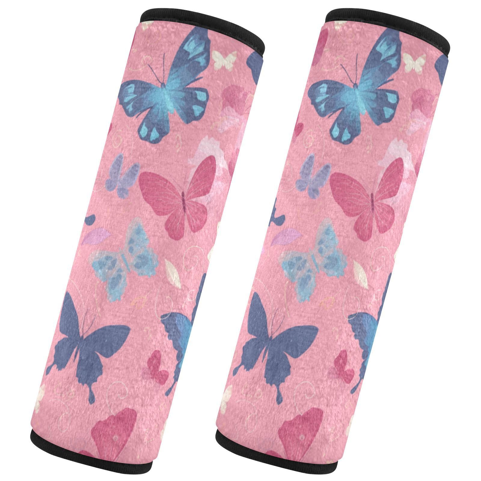 Seat Belt Covers 2 Pack Pink Butterflies Car Seat Strap Covers Super Soft Car Seat Neck Cover for Boys Girls Adults Babies S