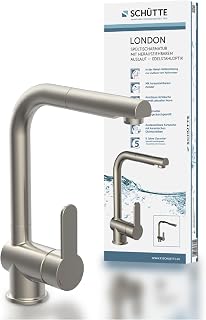Schütte London Grifo de Cocina con rociador extraíble, Grifo de Cocina Giratorio 360 Grados, Grifo Mezclador con Monomando, Mezclador de Fregadero con Aspecto de Acero Inoxidable, Acero Inoxidable