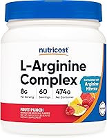 Vista 1 de Nutricost Complejo de L-arginina (ponche de fruta, 60 porciones), sin gluten, sin OMG