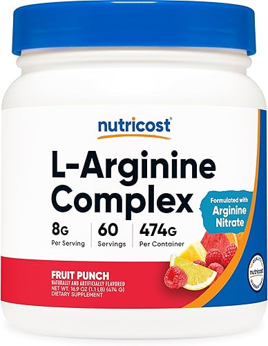Nutricost Complejo de L-arginina (ponche de fruta, 60 porciones), sin gluten, sin OMG