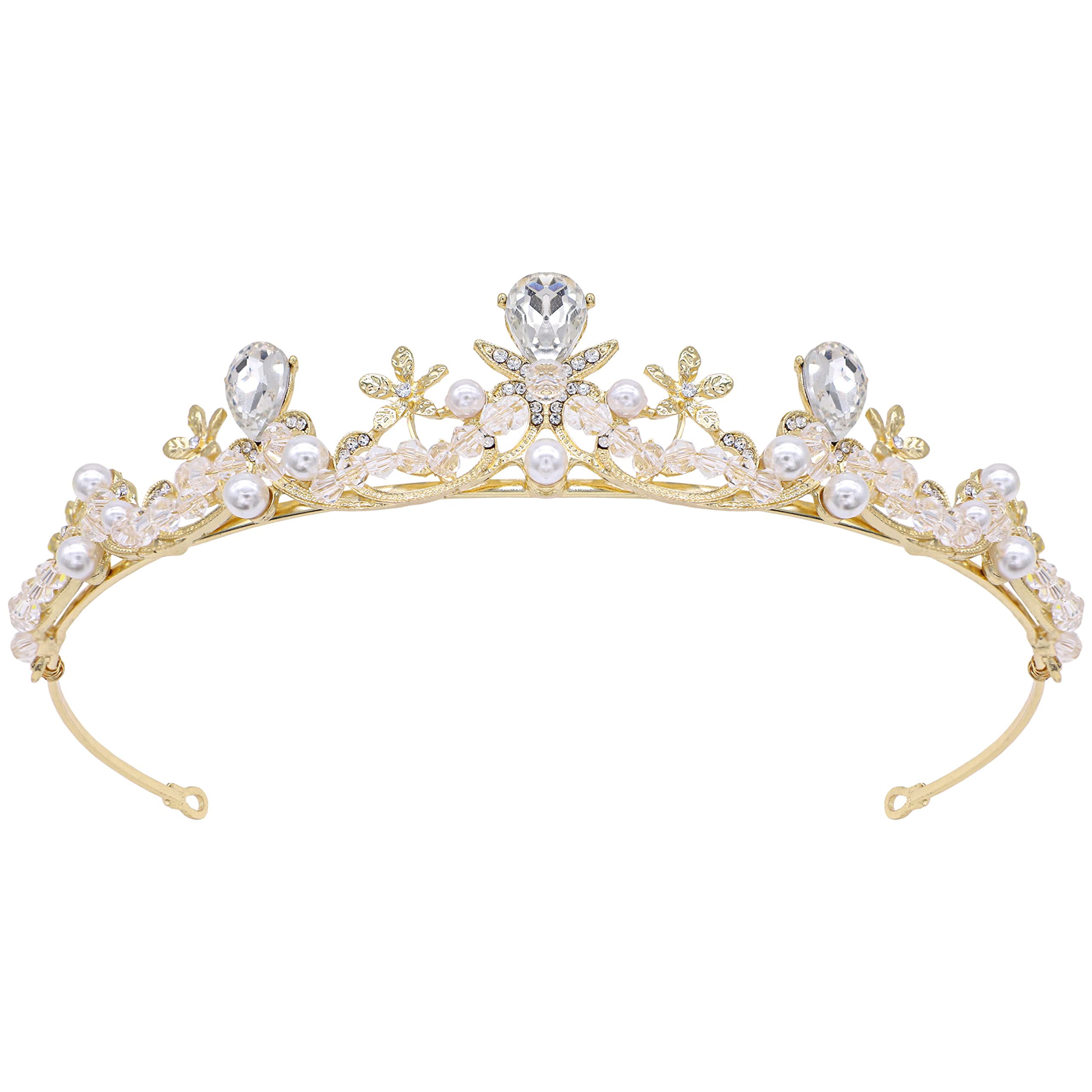 Oriamour Crystal Tiaras and Crowns Headband For Women Birthday Pageant Wedding Prom Princess Crown Bridal Tiara With Clear Beads,Wedding Tiara for Bride (Gold)