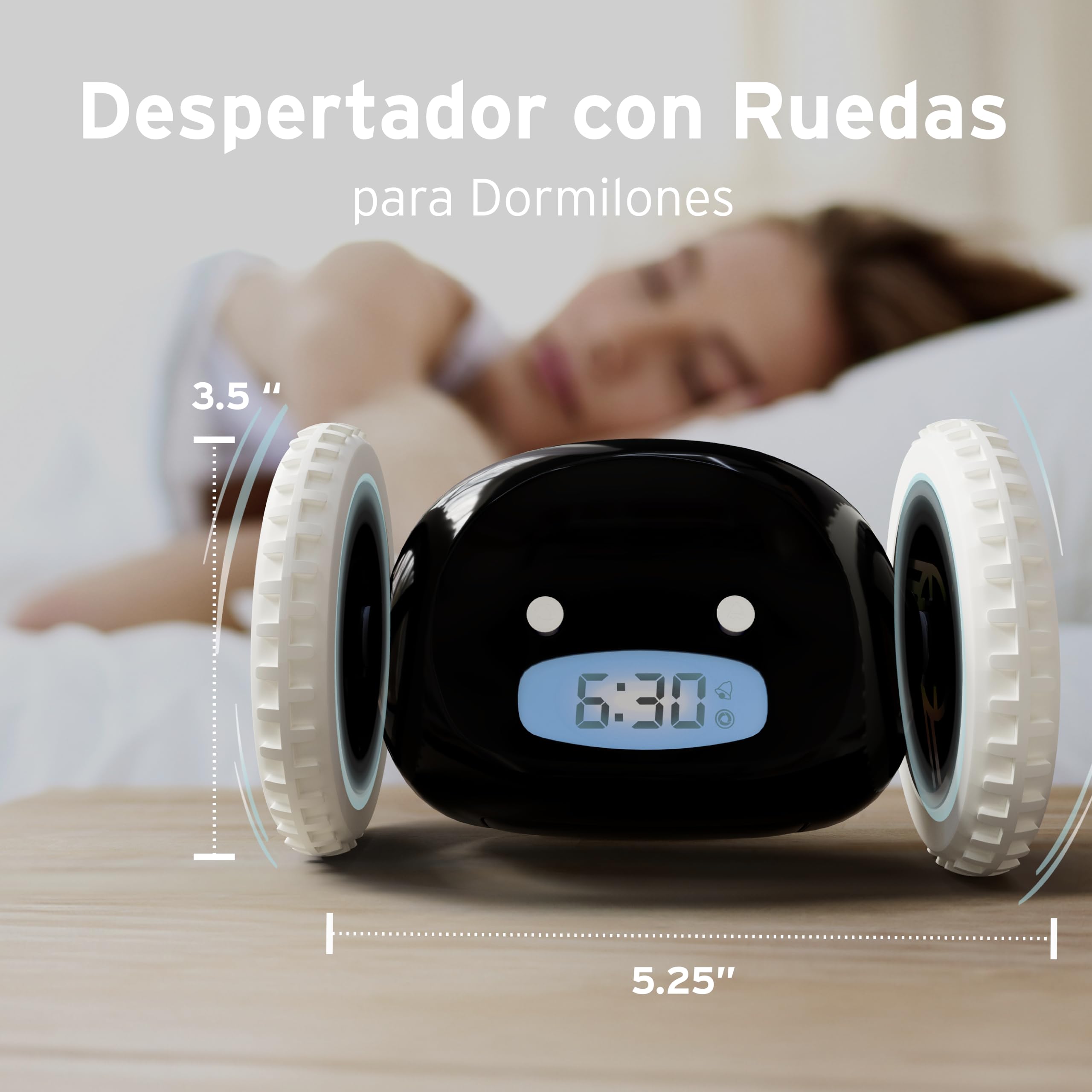 CLOCKY Reloj Despertador Potente Ruidoso Sonido Muy Fuerte para Dormilones Sordos Sueño Profundo Adultos Niños Dormitorio, Despertador Digital Inteligente con Ruedas Se Mueve, Regalo Divertido (Negro)