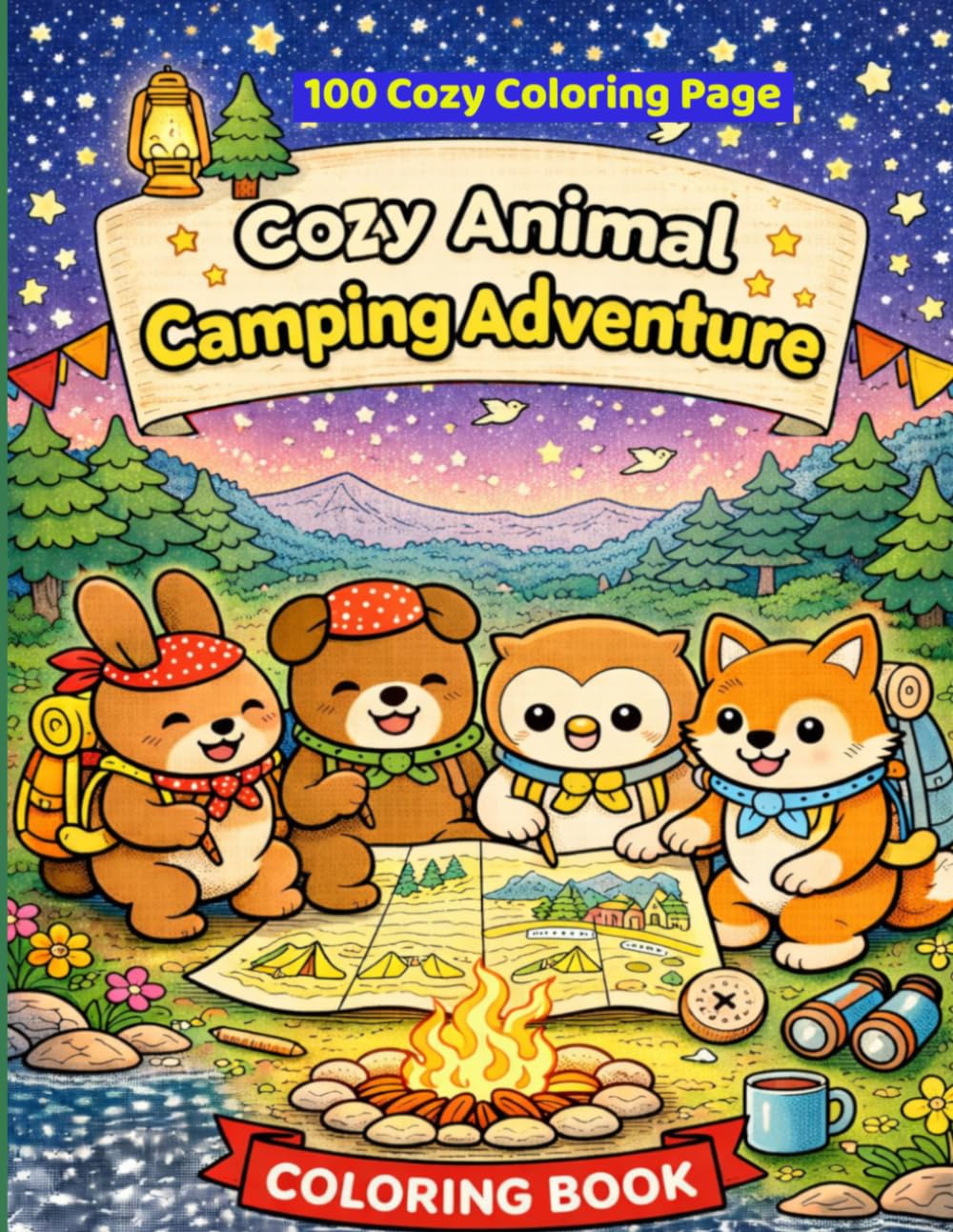 Cozy Animal Camping Adventures: Cute Woodland Animals Coloring Book for Adults Relaxing Camping Scenes, Forest Adventures, Campfires, Lakes, and Cozy Nature Moments