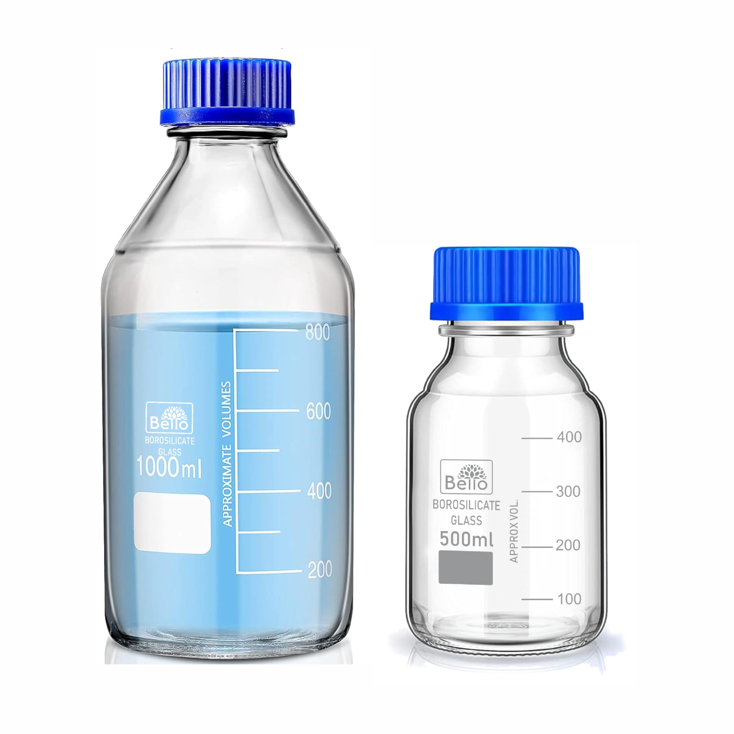Bello Borosilicate Glass reagent bottle 1000ml & 500ml with leak proof Blue Screw Cap pack of 2 for glassware wide mouth bottles for perfume making cosmetics lab, laboratory, kitchenuse-image-37