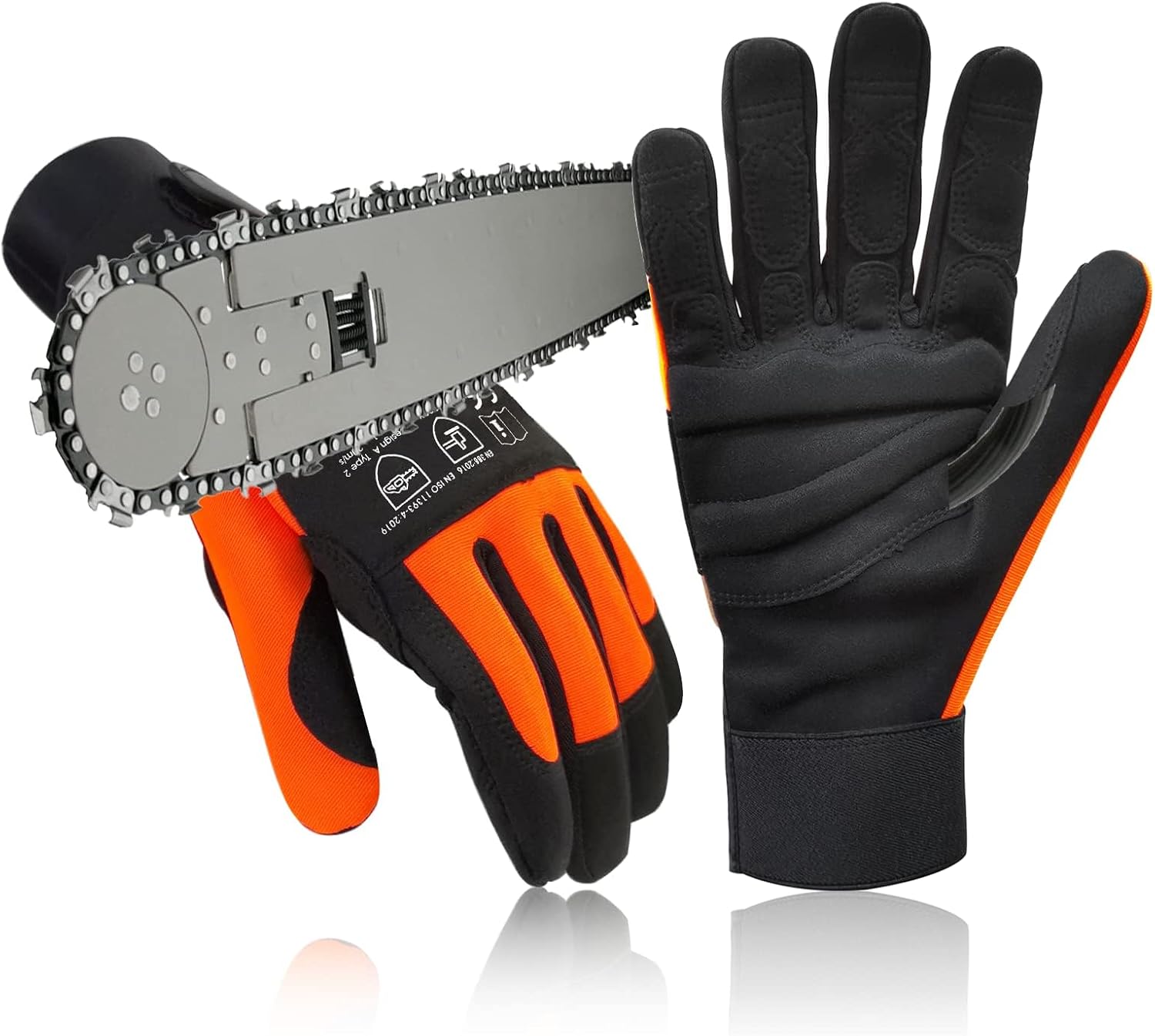 Chainsaw Gloves Saw Protection on Left Hand Back, EN ISO 11393-4, Cut-resistance Gloves Cow leather Palm