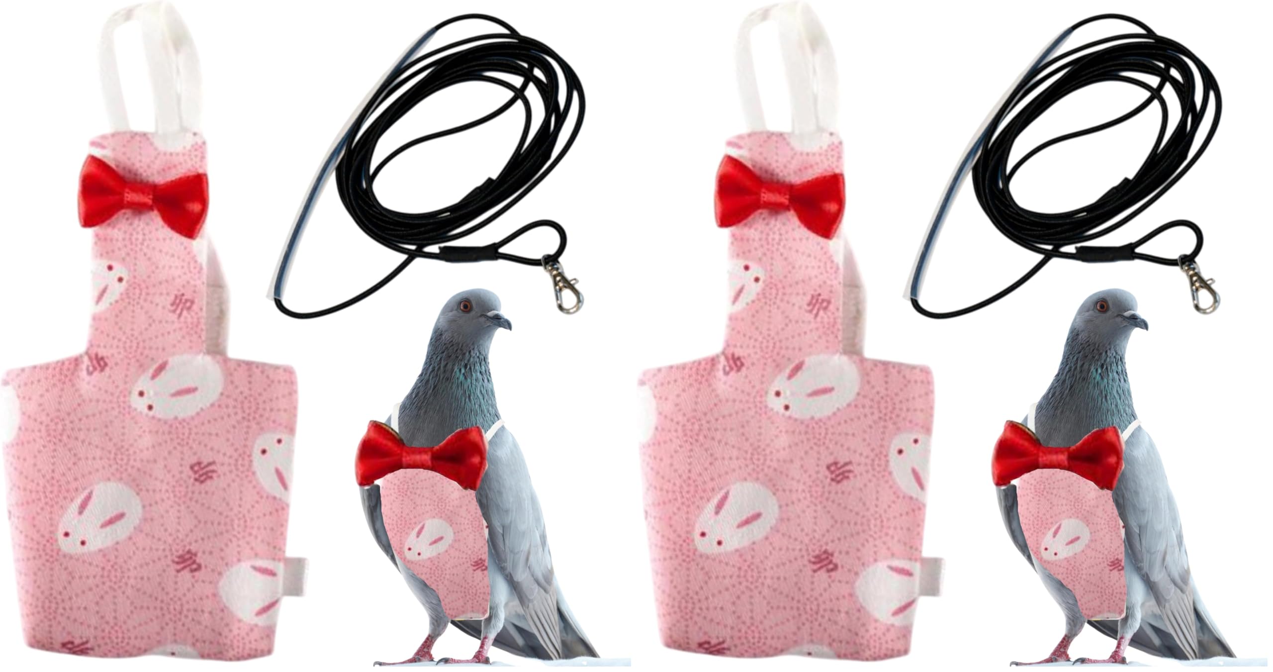 Pigeon Diaper Harness and Bird Leash Set, Birds Diapers for Pigeons and Leash Pigeon Harnesses, Diapers for Birds Cockatiel Parrot Parakeet, Macaw Harness and Leashes Pants (L-Pink Rabbit) (Pack of 2)