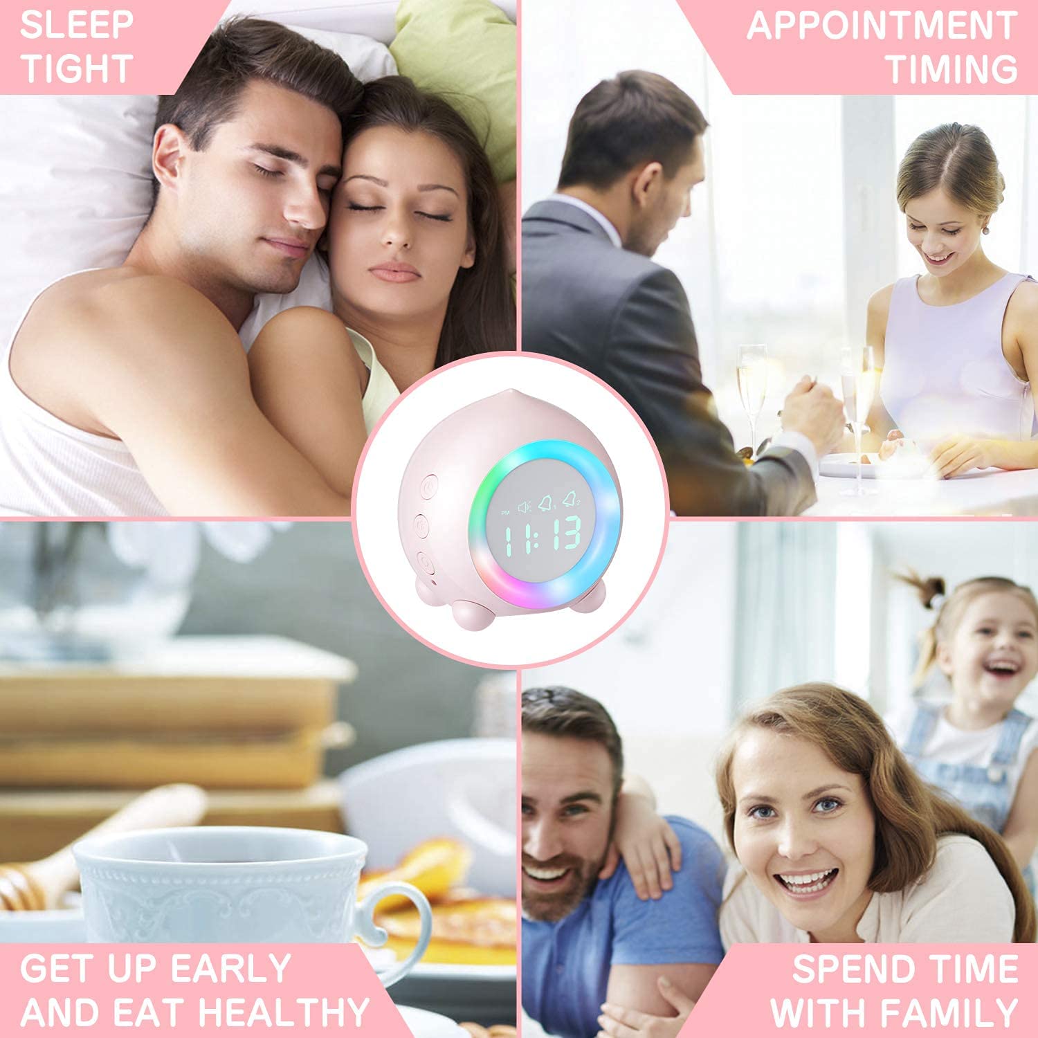 WTL Despertador Reloj despertador para niños, Luz de despertador, Reloj digital, Temporizador de snooze, Función de snooze, Reloj de alarma de simulador digital, Muchacho de la cabecera, reloj despert