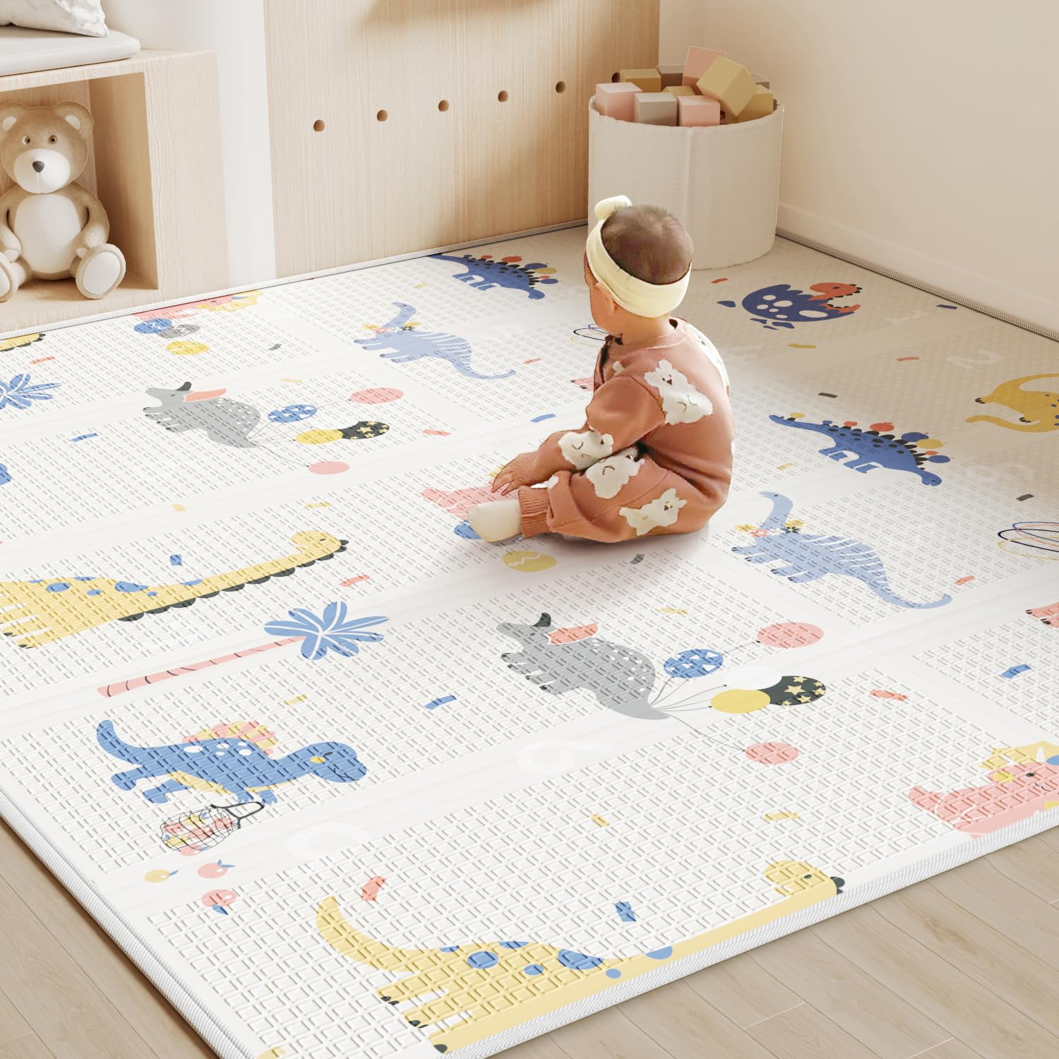 Baby Play Mat 120x120x1CM Foldable Baby Playmats, Portable Baby Floor Mat for Toddlers Babies to Play on Floor, Waterproof & Reversible Baby Crawling Mat