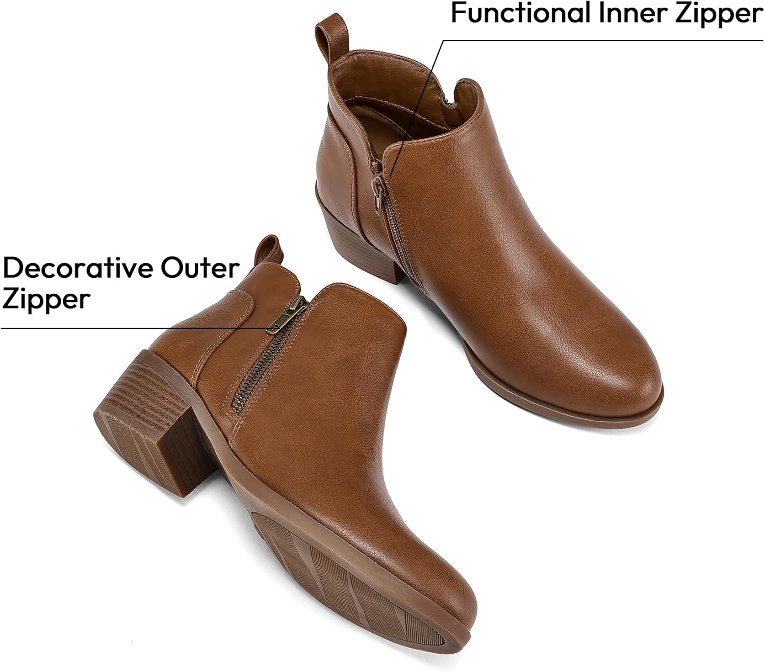 mysoft Women's Ankle Boots Low Chunky Heel Round Toe Casual Comfortable Short Booties with Side Zipper - Image 4