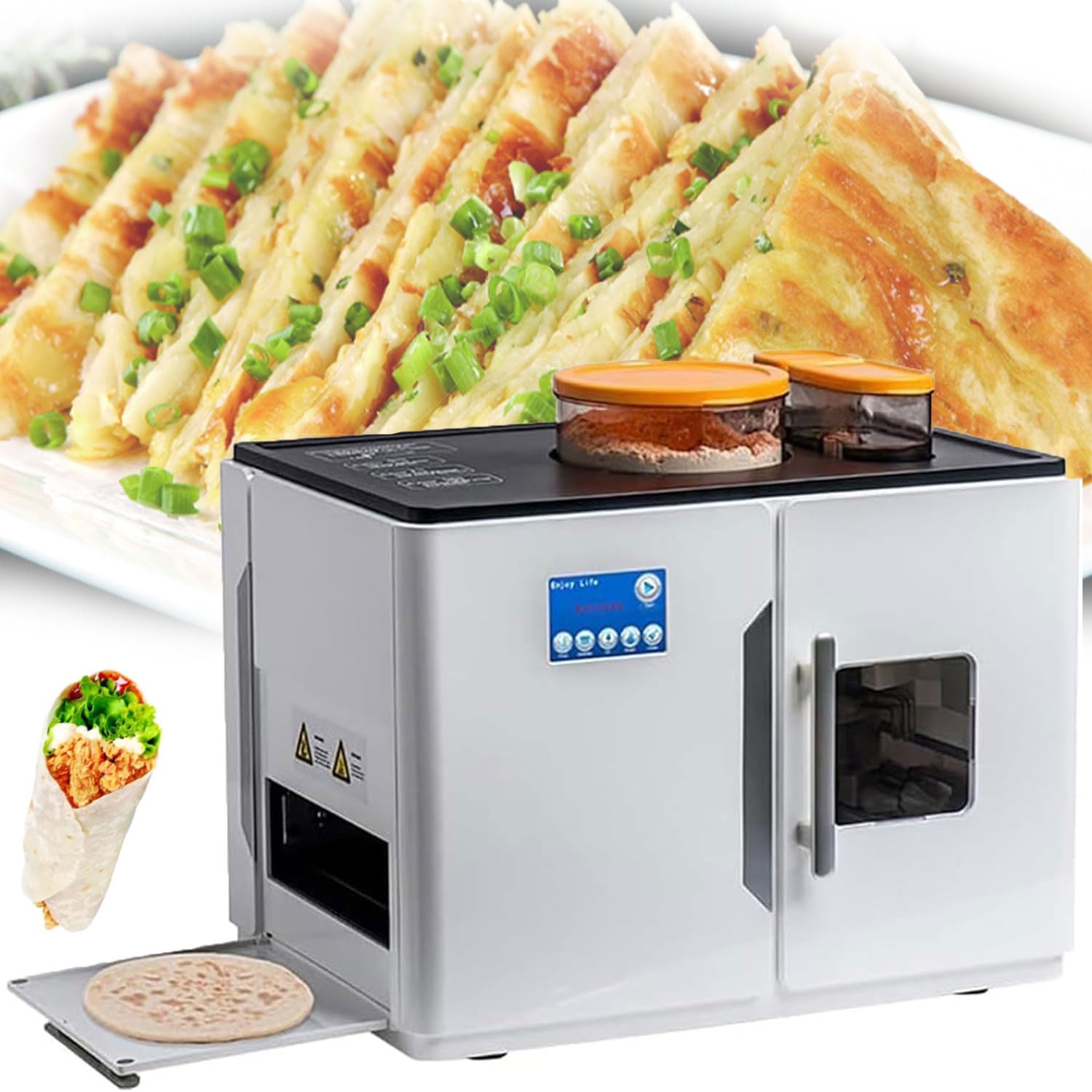 Macchina per roti con touch screen | Macchina per pancake commerciale da 20 pezzi/volta | Macchina elettrica da 1800 W per la preparazione di chapati, tortilla, pancake, focacce e pita | per colazio
