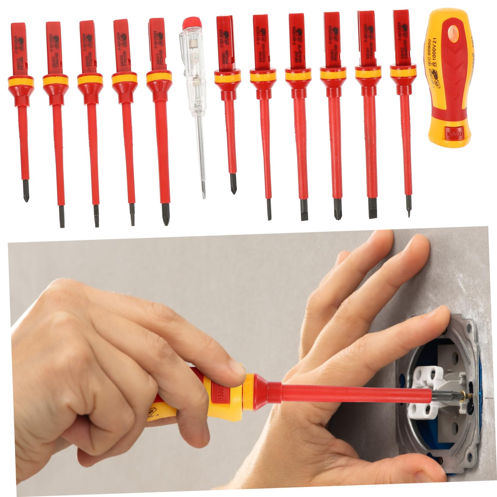 SHINEOFI Cacciaviti Isolati Vde in Acciaio Vanadio Set 13 Pezzi Punte Magnetiche Pozidriv a Stella Custodia Inclusa per Elettricisti Professionisti