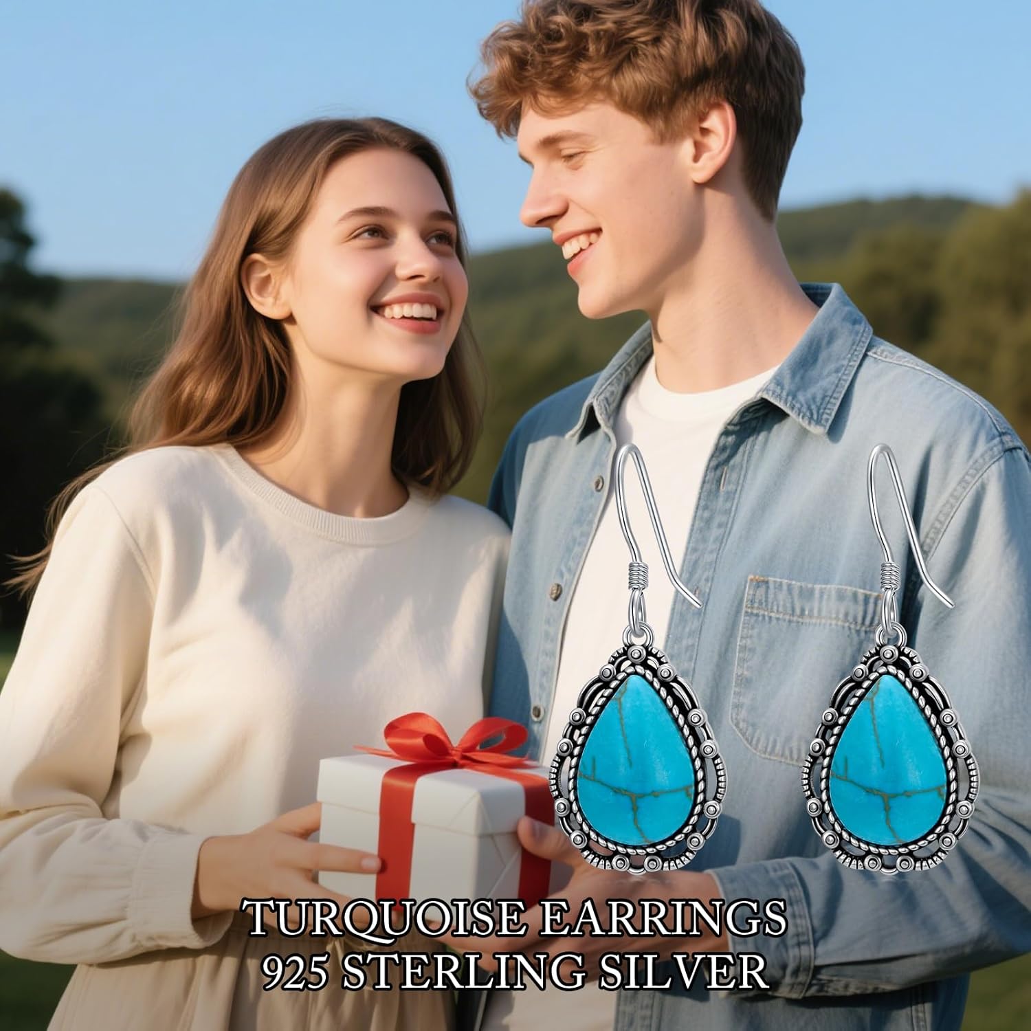 Real Turquoise Earrings 925 Sterling Silver Vintage Turquoise Drop Dangle Earrings Jewelry Gifts for Women - Image 7