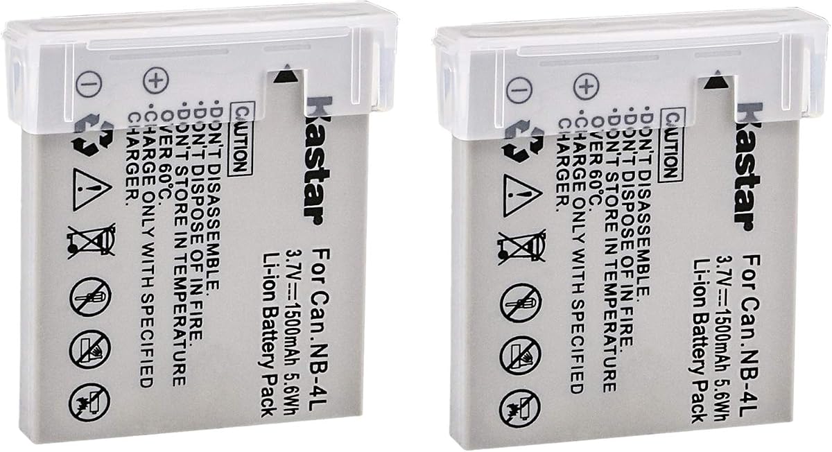 Kastar NB-4L - Batería de repuesto para Canon PowerShot SD30, SD40, SD200, SD300, SD400 SD430 SD450, SD600 SD630, SD750 SD780, SD940 SD960, SD1000 SD1100 SD1400, TX1, ELPH 100 300 310 331 VIXIA