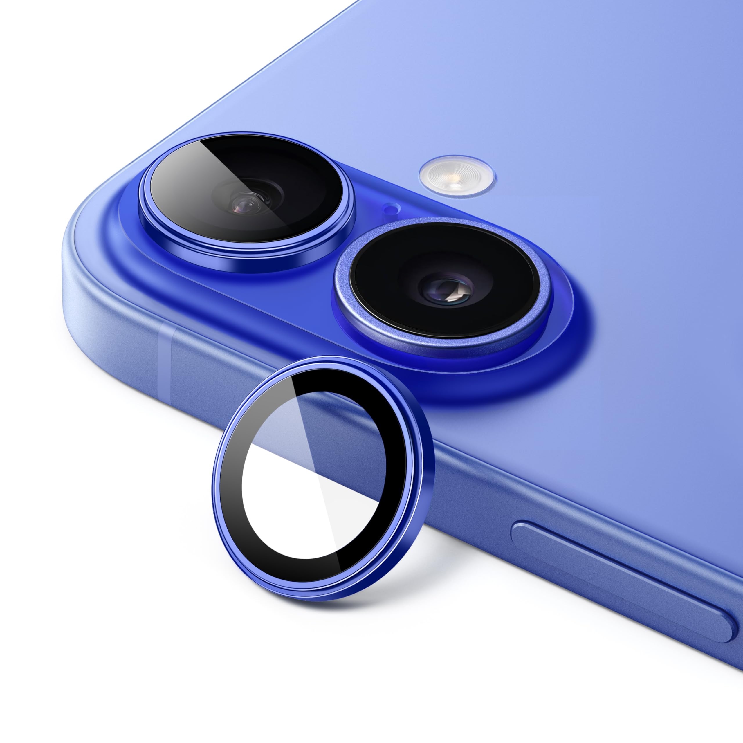 JETech Ochraniacz Obiektywu Aparatu dla iPhone 16/16 Plus, Ultramaryna | 1 Zestaw, Szkło 9H, Niewidoczne Dopasowanie 1:1, Metalowe Pierścienie, Przejrzystość HD