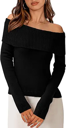 PRETTYGARDEN Off The Shoulder Sweater for Women 2025 Fall Fashion Cute Long Sleeve Tops Winter Ribbed Pullover Knit Outfits