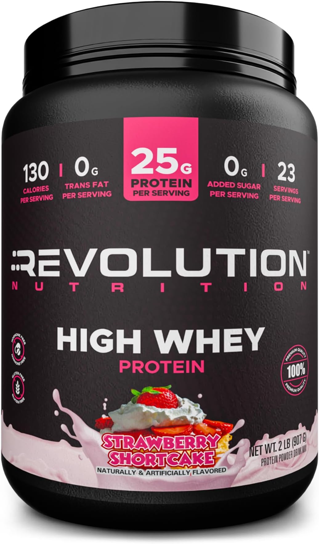 Revolution Nutrition, High Whey, Protein Powder 2LB, Whey Isolate, Gluten Free, Lean Muscle Mass for Men & Women, 25g of Protein Per Scoop, 908 g, 24 Servings (Strawberry Shortcake, 2 Pound)