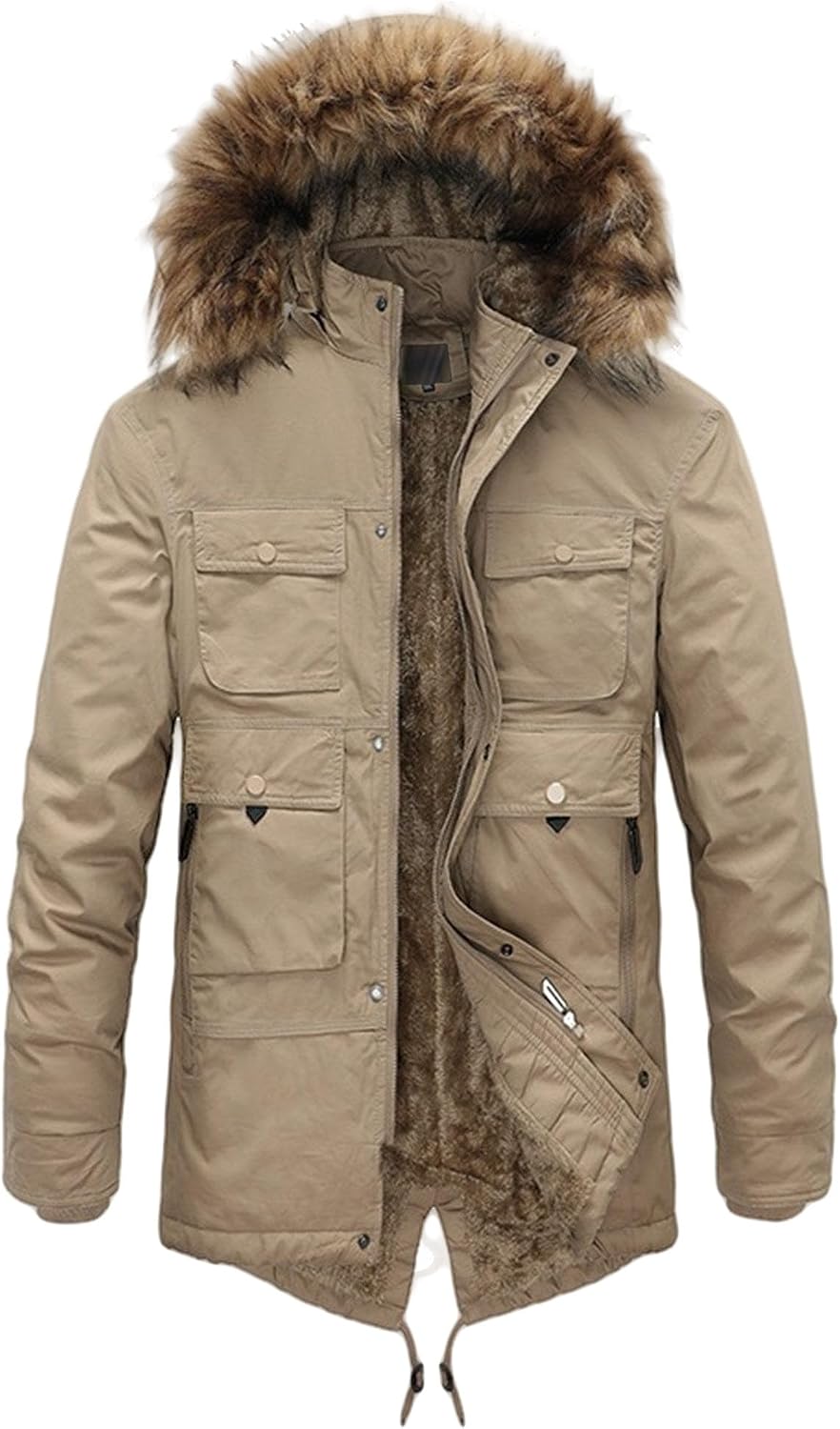 DGHM-JLMY Men 1/2 Pack Down Coat with Fur Collar Hood Padded Puffer Thicken Parka Jacket Fleece Warm Coat with Removable Hood